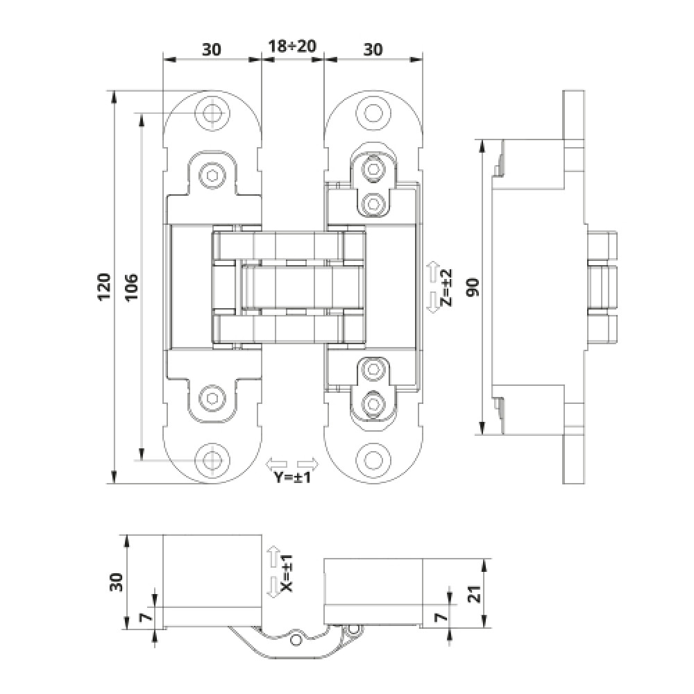 Петля прихована Otlav Invisacta 60-IN300120 3D, 2 шт.